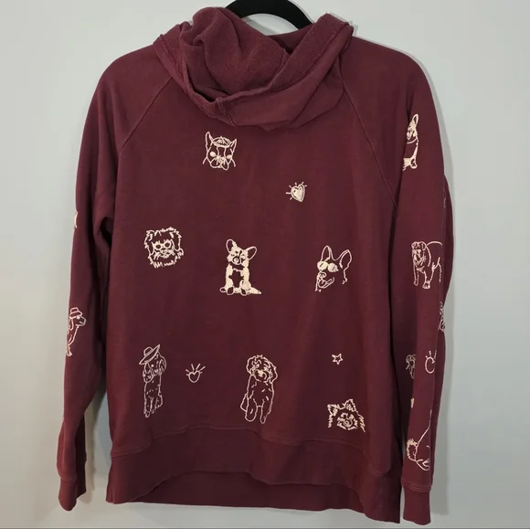 Johnny Was Maroon Pullover Hoodie with Cream Dog Motif - Picture 7 of 8